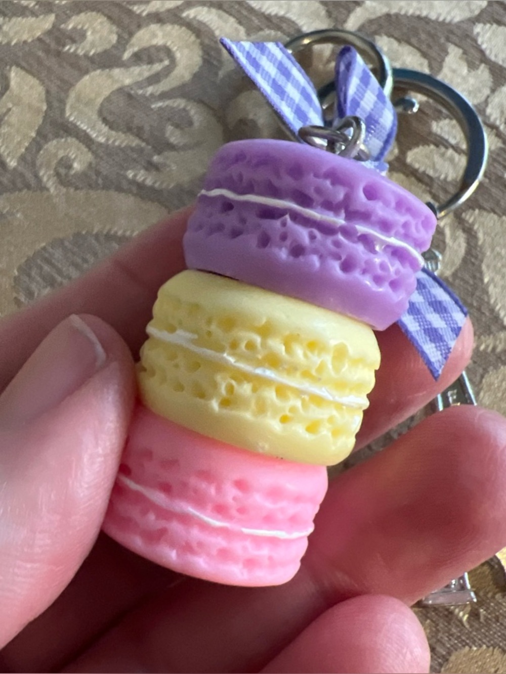 France Three Macaroons Eiffel Tower Silver  Tone Keychain Charm - Picture 7 of 9